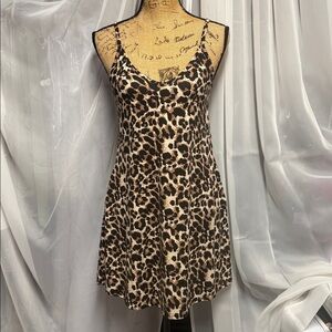 Leopard Print Slip Dress with Pockets